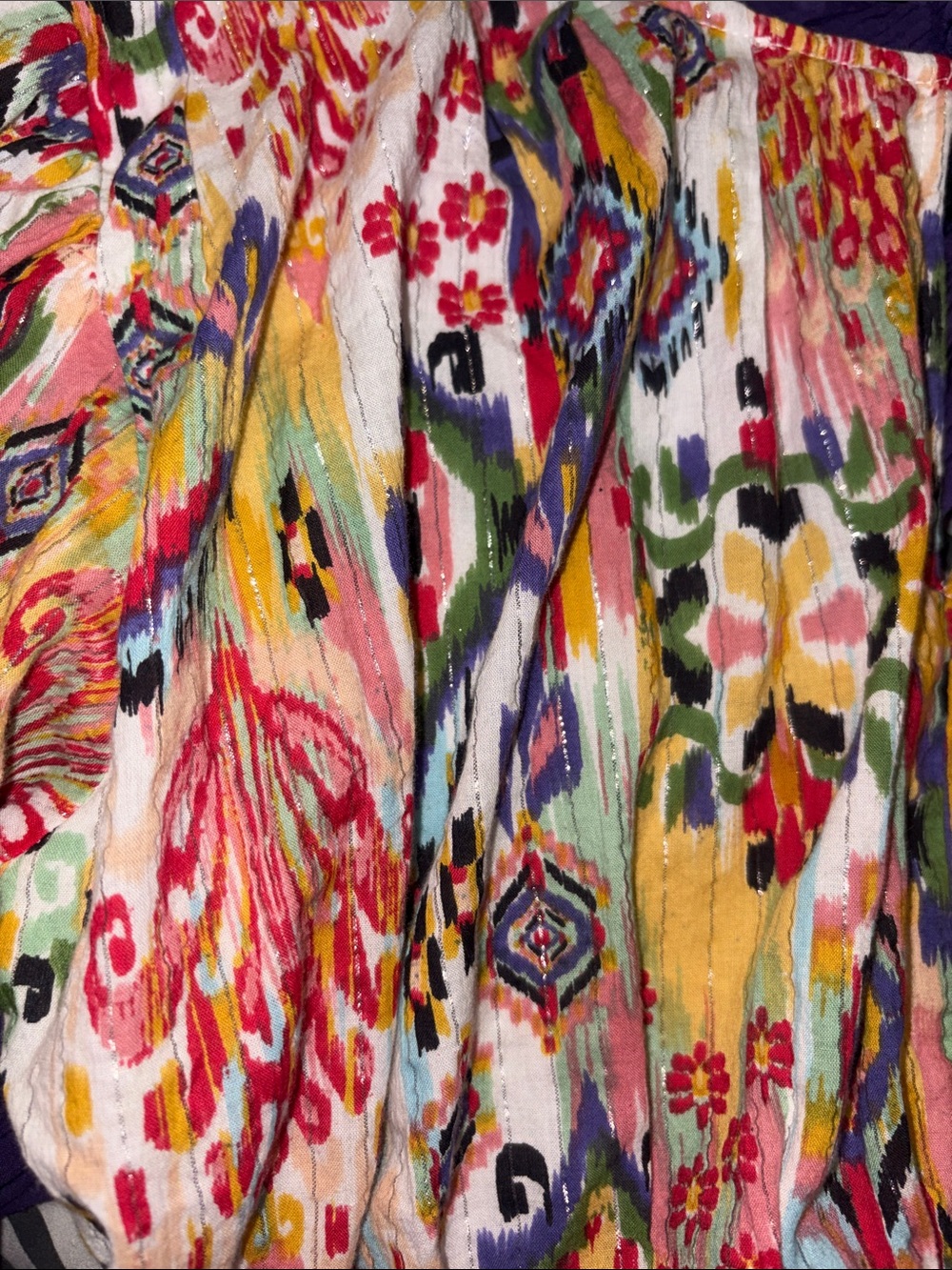 En Crême Boho Multicolor Printed Lined Gauzy Long-Sleeve Crop Top - Picture 4 of 7
